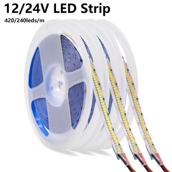 12V/24V LED הרצועה 5 מטר 420/240LEDs/m SMD 2835 2025 גמיש LED קלטת IP21 IP67 עמיד למים LED מנורת אור מגניב/חם/לבן טבעי