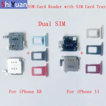 1 סט ה-SIM קורא כרטיסים עם כרטיס Sim מגש להגמיש כבלים שקע יציאת עבור iPhone XR 11 Dual Sim Card Reader חלקי חילוף
