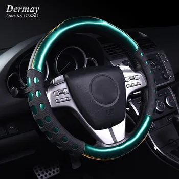 DERMAY 3D החלקה אישית חמוד ההגה מכסה צבעוני עור & PVC יוקרה אביזרי רכב עבור בנות
