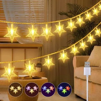 10/20 LED כוכב אור מחרוזת נצנץ זרי USB מופעל חג המולד מנורת החג מסיבת החתונה דקורטיביים פיות אורות שמח
