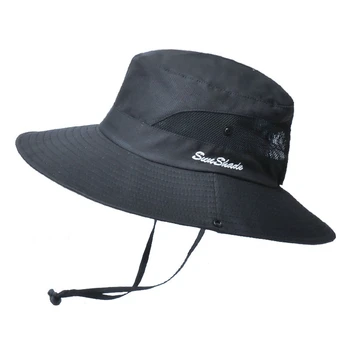 יוניסקס קיץ שחור רחב שוליים דלי הכובע חיצוני הגנת UV UPF 50+ כובע השמש גברים ונשים כובע פנמה מתקפל דיג הכובע