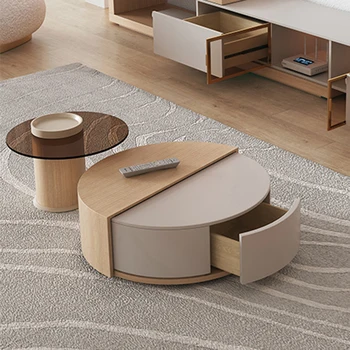 אחסון עגולים שולחנות קפה לסלון עץ מודרני בר מעצב שולחן נמוך נורדי קומה המשחק קאפי Tische הרהיטים בסלון