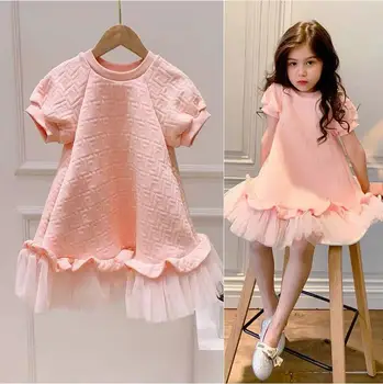 הבנות התינוק שמלת קיץ טהור כותנה עם שרוולים קצרים של בנות להתלבש 1-7 שנים של הילדים הלבוש של בנות שמלת נסיכה