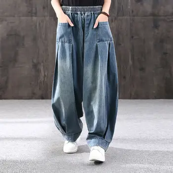 2023 סתיו Sping נשים מזדמנים לחצות מכנסי ג 'ינס חדש רופף ג 'ינס הנשי וינטאג', רטרו הרמון מכנסיים מכנסיים תחתונים