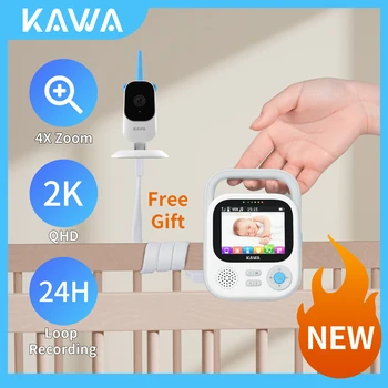 קאווה 2K מוניטור לתינוק עם מצלמה ואודיו אלחוטי מצלמה אלקטרונית ראיית לילה וידאו אינטרקום 24/7 אחסון הקלטה 4X זום