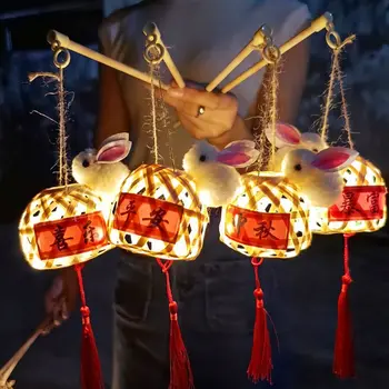 בסגנון סיני פנס במבוק אור LED זוהר פנס בעבודת יד פסטיבל הסתיו של ילדים נייד פנסים קישוט הבית