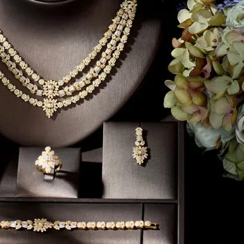 אופנה 2020 דובאי תכשיטי זהב סטים הניגרי החתונה שרשרת עגיל 4pcs להגדיר נשים כלה אביזרי aretes mujer de N-1318
