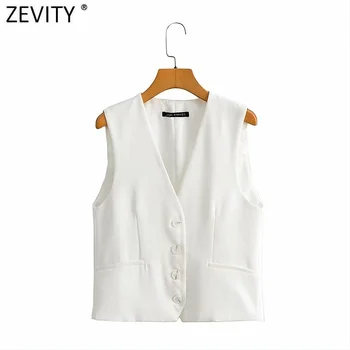 Zevity נשים פשוט שרוולים לבנים וסט הג 'קט המשרד בנות ללבוש אחת עם חזה סלים הז' קט פנאי להאריך ימים יותר מקסימום CT731