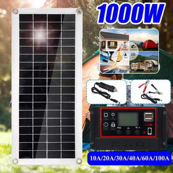 1000W פאנל סולארי 12V תאים סולאריים 10A-בקר 100A פאנל סולארי לטלפון הקרוואן לרכב MP3 משטח מטען חיצוני לסוללה אספקת