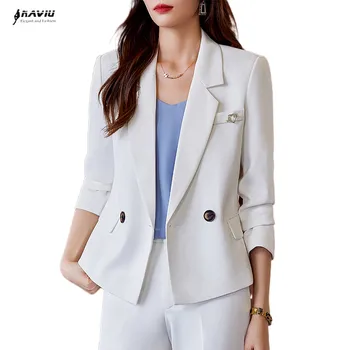 NAVIU לבן חליפות נשים חדש 2023 אביב אופנה טמפרמנט Porfessional רשמית בלייזר, מכנסיים ערכות משרד גבירותיי עבודה ללבוש.