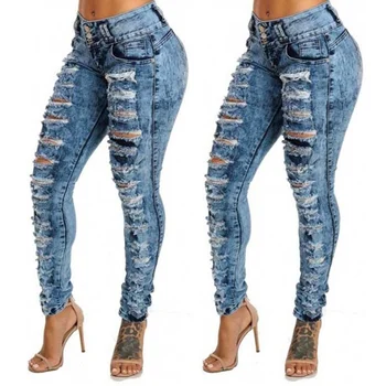 גבוהה המותניים עיפרון נשים מכנסיים 2021 באביב ובסתיו נשים ג ' ינס אירופאי/אמריקאי מטען המכנסיים נקרעו המכנסיים נשיים פופ