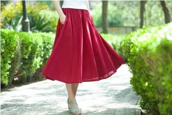 נשים אלגנטי גבוהה המותניים פשתן כותנה חצאית מקסי 2022 קיץ גבירותיי מזדמן אלסטי המותניים חצאיות feminina 9 צבעים