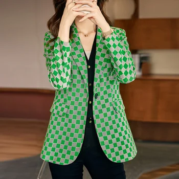 איכות גבוהה חדש האביב נשים מקרית מעיל ז 'קט קוריאני גרסה משובצת רופף אופנה ז' קט חליפה פשוטה משרד גבירותיי מקסימום