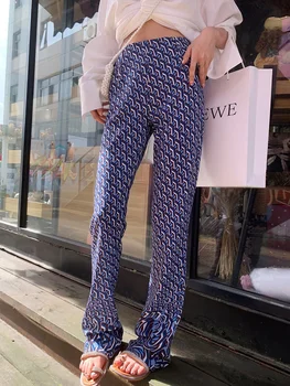 שיק הזיקוק מכנסיים נשים גבוהה המותניים מכנסיים אביב קיץ קוריאני אופנה מזדמן Harajuku גיאומטריות הדפסה Pantaloni דונה S-XXL
