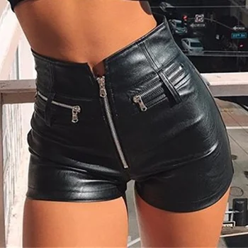 סקסי שחור PU מזדמן אופנה קיץ נשים מכנסיים קצרים לבוש גותי דמוי עור עם קו מותן גבוה נשים מכנסיים קצרים y2k חם אישה במכנסיים קצרים.