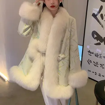 אופנתי מעיל נשים 2022 בחורף סינית בסגנון רטרו אבזם סאטן פרווה חיקוי פרווה המעיל של הנשים אופנה ז ' קט מעילי הדובון T520