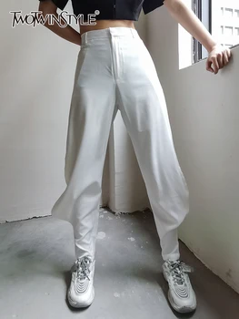 TWOTWINSTYLE התחתונים מכנסיים לנשים גבוהה המותניים מוצק מינימליסטי מזדמן Trouers נשית אופנה האביב בגדים בסגנון חדש 2022