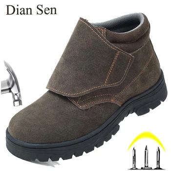 Diansen להבה הוכחה רתך Mens נעלי בטיחות עבודה מגפי פלדה הבוהן נעליים אנטי-ניפוץ שוות מגן נעלי להחליק עמידים
