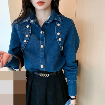 בציר ג ' ינס, חולצה של נשים 2023 קוריאנית רופף עיצוב אופנה מזדמן החולצה העליון harajuku נשים מעיל