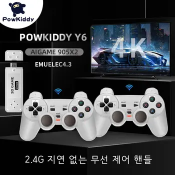 POWKIDDY Y6 2.4 G Wireless המשחק מקל טלוויזיה רטרו PS1 משפחה נייד וידאו, קונסולת משחק 4K HD תמיכה מרובה 10000 משחקים