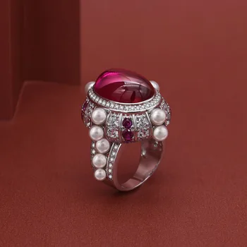 אופנה יוקרה אדום גדול CZ טבעת אירוסין עבור נשים חתונה אירוסין דובאי כלה האצבע טבעות תכשיטי אופנה faux פאם 