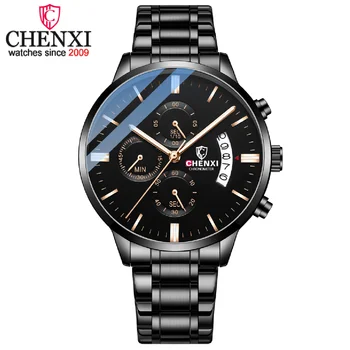 CHENXI מותג קוורץ תנועה באיכות גבוהה גברים שעונים עסקים נירוסטה להקת 30M עמיד למים תאריך שעוני יד Relogio