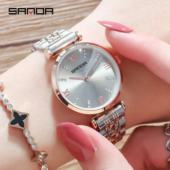 סאנדה מותג יוקרה נשים השעון עמיד למים אופנה קוורץ שעון יד אלגנטי תכשיטי נירוסטה שעון יד שעון גברת מתנה