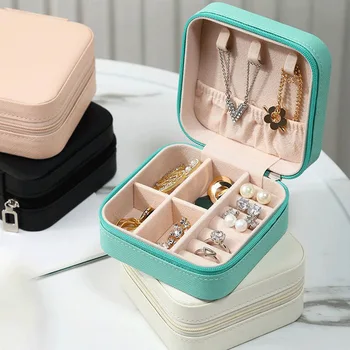 חדש PU דו-צדדי תכשיטים מארגן תצוגת תכשיטים מקרה תיבות עבור בנות נייד נסיעות אחסון העגיל בעל מתנות