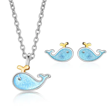 אופנה 925 כסף סטרלינג לווייתן כחול תכשיטים מגדיר עבור נשים עגילי שרשרות תכשיטי נשים משלוח חינם GaaBou