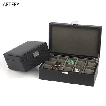 קופסת השעון באיכות גבוהה עור PU שחור תכשיטים תיבת אחסון 6 חריצי 10 חריצים עסקים להציג תיבה עם מנעול שעונים מארגן F RLX