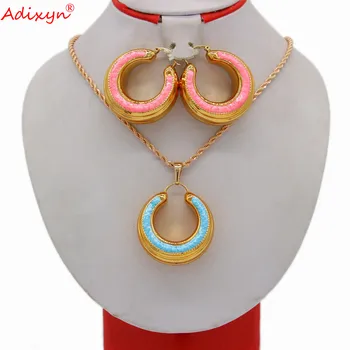 Adixyn Jewellry-סט שרשרת תליון עגילים לנשים ססגוניות תכשיטי יוקרה בדובאי צרפת סגנון N04225