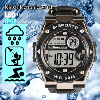 ילדים הדיגיטלי שעונים עמיד למים 50M שחייה אור LED צבאי שעון ספורט שעון בנים בנות מתנה 701