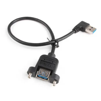 USB 3.0 כבל USB3.0 זכר ונקבה 'ק פאנל הר עם ברגים זכר הזכות זוויתי כבל מאריך שחור כחול 50 ס