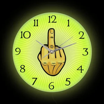 תנועת היד האצבע האמצעית עיצוב מודרני מואר שעון קיר אישיות האצבע FCK לך להציג שלט LED מואר השעון