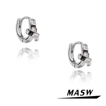 MASW עיצוב מקורי בכיר תחושה די באיכות גבוהה נחושת עבה מצופה כסף זכוכית אבזם עגילים לנשים ילדה מתנה
