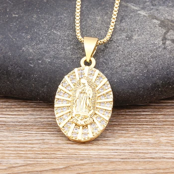 Nidin גבירתנו של גואדלופה הבתולה מרי שרשראות לנשים מצופה זהב שרשרת ארוכה מצופה תליון קדוש לדת תכשיטים מתנות
