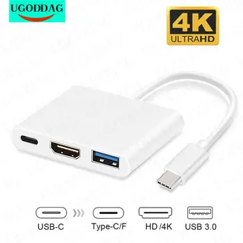 USB HUB USB Type-C ל-HDMI תואם-4K ממיר מתאם מסוג C HDTV/USB 3.0/Type-C עבור מחשב נייד MacBook Mate Huawei 30