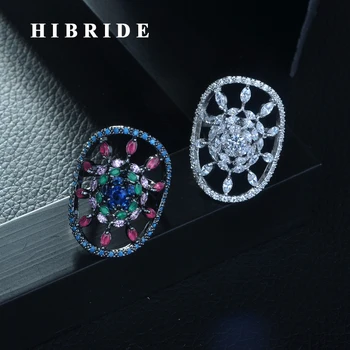 HIBRIDE יופי נוצץ AAA זרקונים פרח Decign טבעות לנשים יוקרה טבעת אצבע כלה מסיבת חתונה מתנות Faux R-259