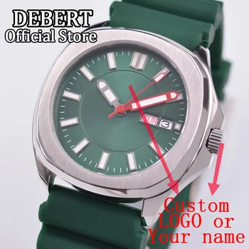 40MM DEBERT ירוק השעון מותאם אישית לוגו גברים אוטומטיים מכאניים לצפות ספיר זכוכית סטרילית ירוק חיוג השעון זוהר