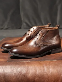 בוגר עסקים בריטי עור דגנים מלא הצביעו מגפי קרסול הבוהן Elegent גברים לבוש רשמי נעלי חתן
