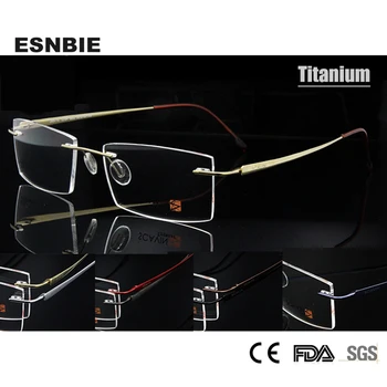 ESNBIE חדש Mens משקפיים ללא שפה מסגרת טיטניום האולטרה זיכרון מרובע אופטי מסגרת גברים 7 צבעים זמינים