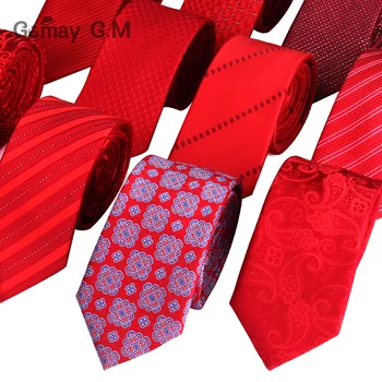 איכות גבוהה קשרים עבור גברים אופנה ז ' קארד ארוגות קלאסי מאן עניבה לחתונה 6cm רוחב סלים החתן צוואר עניבה אדומה עם פסים עניבת
