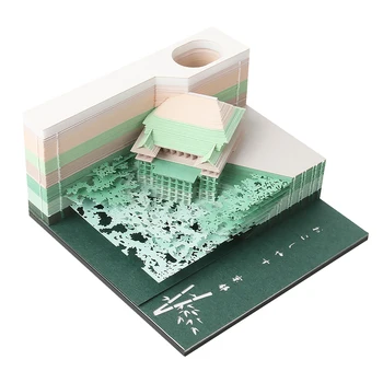 Omoshiroi בלוק 3D Memo Pad קייומיזא המקדש 'פנקס רשימות' קוביות זעיר הערה נייר בלוק מתנות חג המולד לשנה החדשה 2023 מזכרות