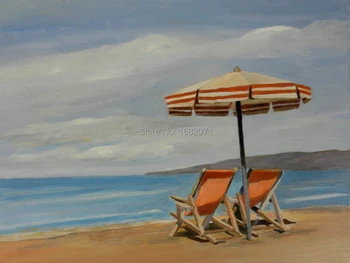 אמן יד-צבוע באיכות גבוהה הרושם נוף ציור שמן על בד חוף הים והחוף הכיסא ציור שמן על בד