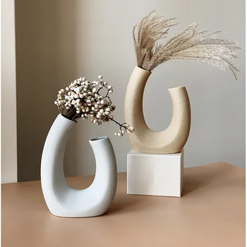 יצירתי אגרטל קרמיקה נורדי פשוט מיובשים פרח צמח פרח בצורת U הביתה אמנות עיטור קרמיקה שולחן העבודה הביתי לקישוט אגרטל