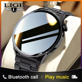 LIGE החדש Bluetooth לקרוא שעון חכם גברים ספורט כושר גשש שעונים עסקי פלדת להקה מלא מסך מגע Smartwatch עבור גברים