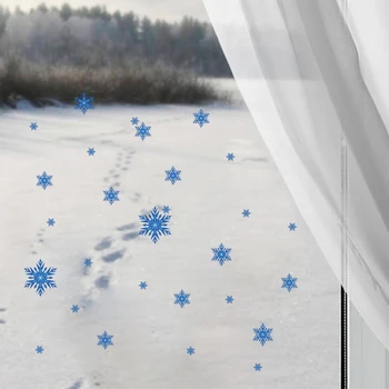 פתית שלג מדבקות קיר זכוכית קישוט PVC ידידותי לסביבה הביתה כחול כהה מקורי סלון אמנות חתונה בחורף לא