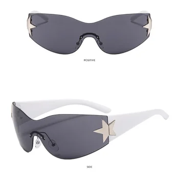 פאנק חתיכה אחת משקפי גוגל החדשים Y2k משקפי שמש לעטוף גוונים UV400 משקפי שמש נקבה מעצב חמישה כוכבים משקפיים