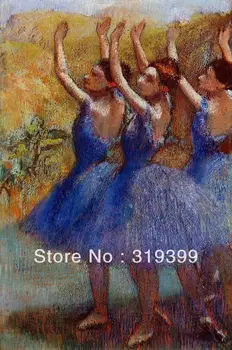 ציור שמן רבייה על בד פשתן,שלושה רקדנים סגולים חצאיות מאת אדגר דגה ,חינם משלוח מהיר,100% עבודת יד