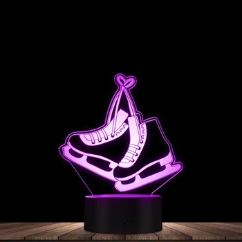 מחליקי קרח חידוש 3D לילה אור ספורט אקריליק עיצוב הבית הוביל מנורת לילה בקרת מגע חרוט המתנה 7 צבעים משתנים
